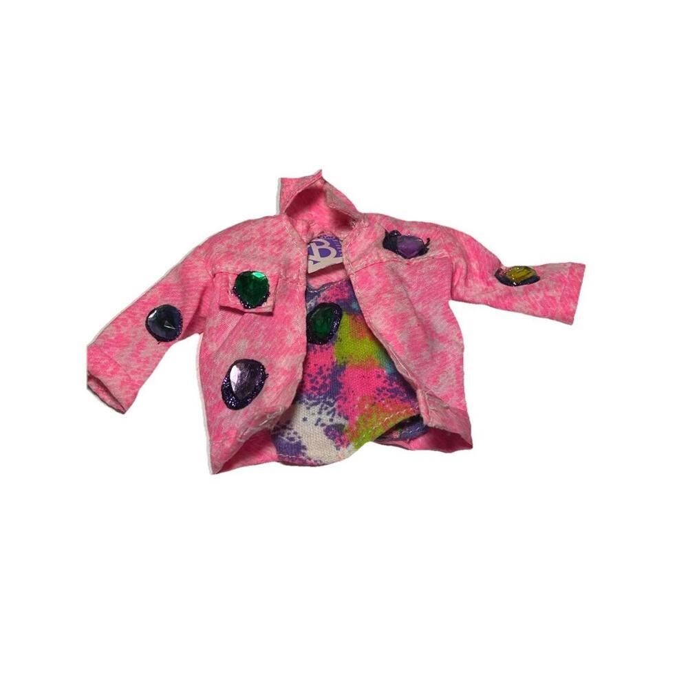 Barbie Doll Vintage Jeweled Pink Jean Jacket And Matching jeweled Shirt​